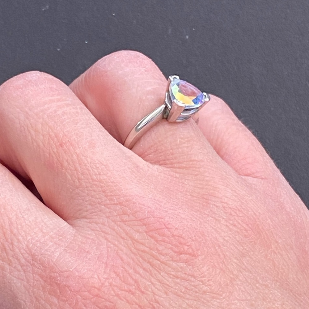 14k White Gold-Heart-Cut Opalescent Ring - Picture 2 of 8